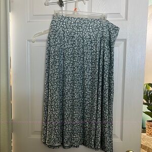 Serra Blue-Green A-Line Midi Skirt with Pleats